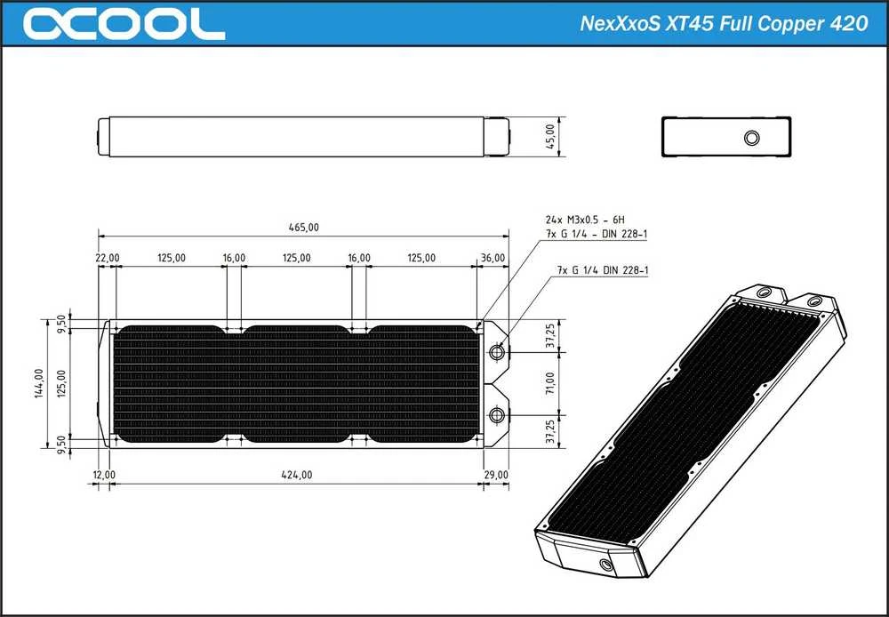 „Alphacool NexXxoS XT45“ varinis radiatorius – 420 mm, juodas