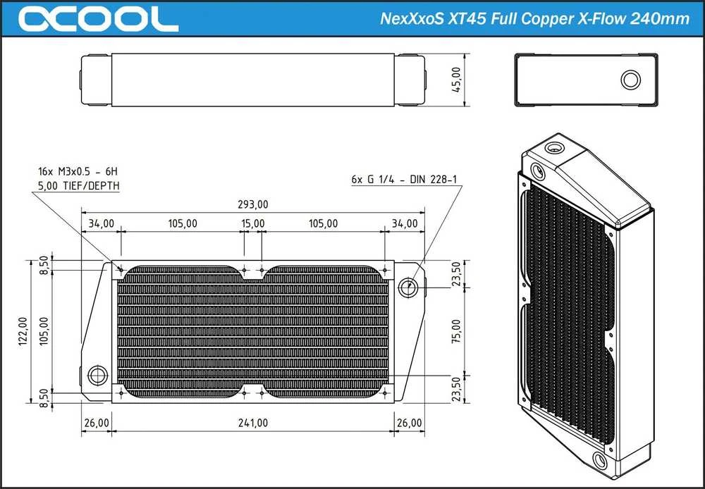 „Alphacool NexXxoS XT45 Full Copper X-Flow“ 240 mm garso kolonėlė (1011661)