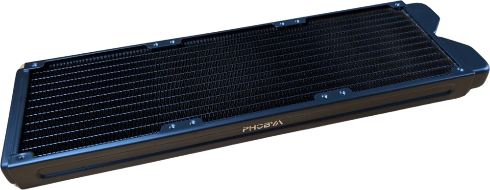 „Alphacool Phobya R27-S360“ radiatorius, 360 mm radiatorius, 18 FPI, varinės plokštelės, 2x G1/4 colių jungtys – juodos spalvos