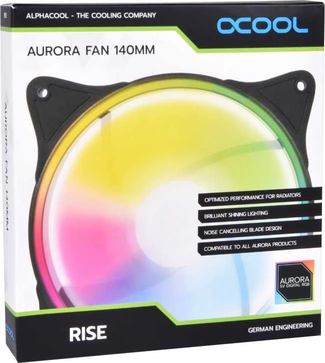 Alphacool Rise Aurora PWM-korpuso ventiliatorius – 140mm, baltos spalvos