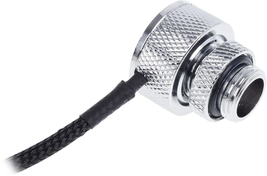Alphacool Eiszapfen temperatūros jutiklis G1/4 vyriškas/vyriškas su moterišku adapteriu – chromas