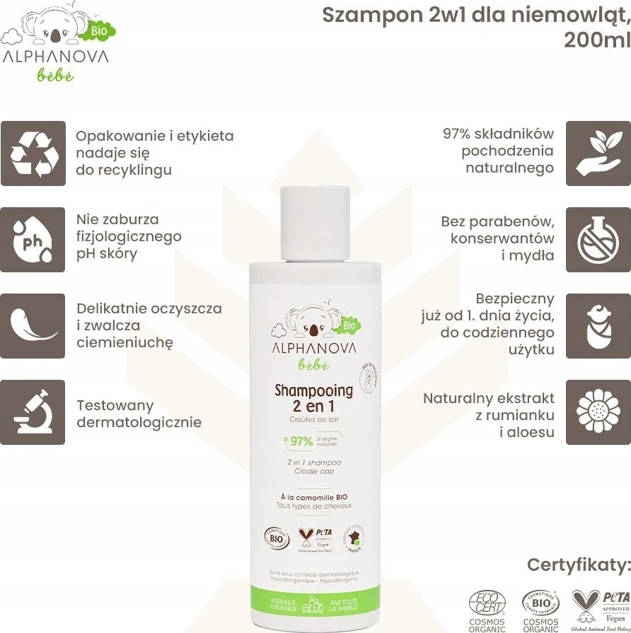 Alphanova Bebe Bio* Šampūnas 2 w 1 kūdikiams 200ml