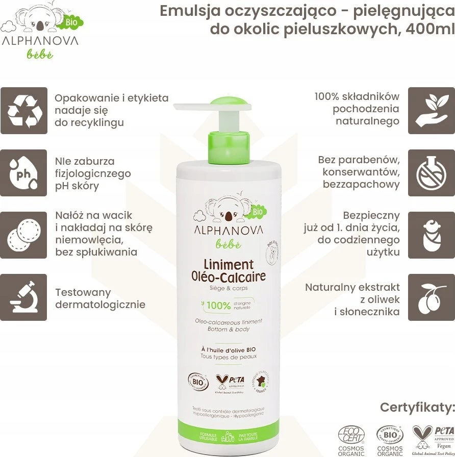 Alphanova Bebe Bio* Švelnus alyvuogių balzamas kūdikiams 400 ml