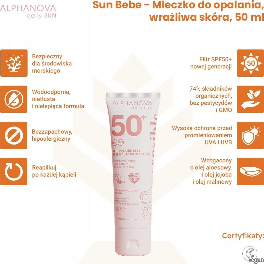Alphanova „Daily Sun BEBE“ apsauginis losjonas nuo saulės SPF50+, 50 ml