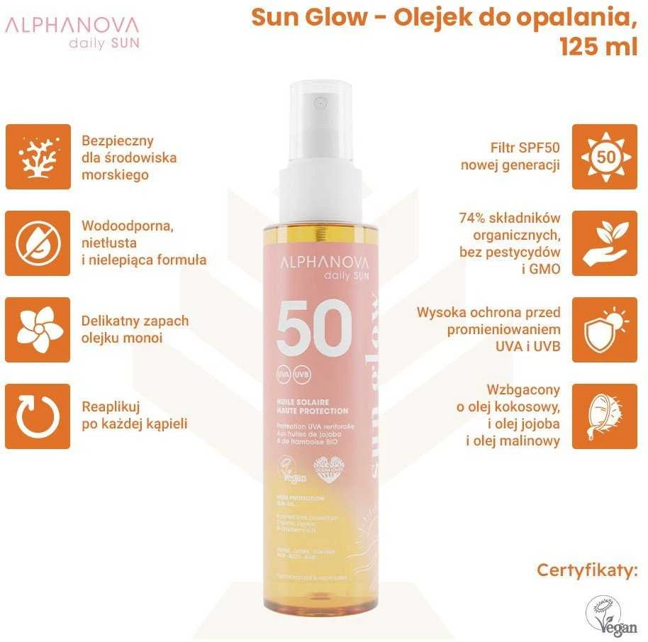 Alphanova Dieninis įdegis, švytėjimas, įdegio aliejus su SPF50, 125 ml