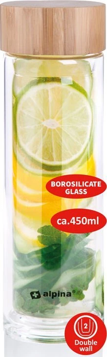 Gertuvė Alpina - Dvigubos sienelės termo stiklinis butelis 450 ml