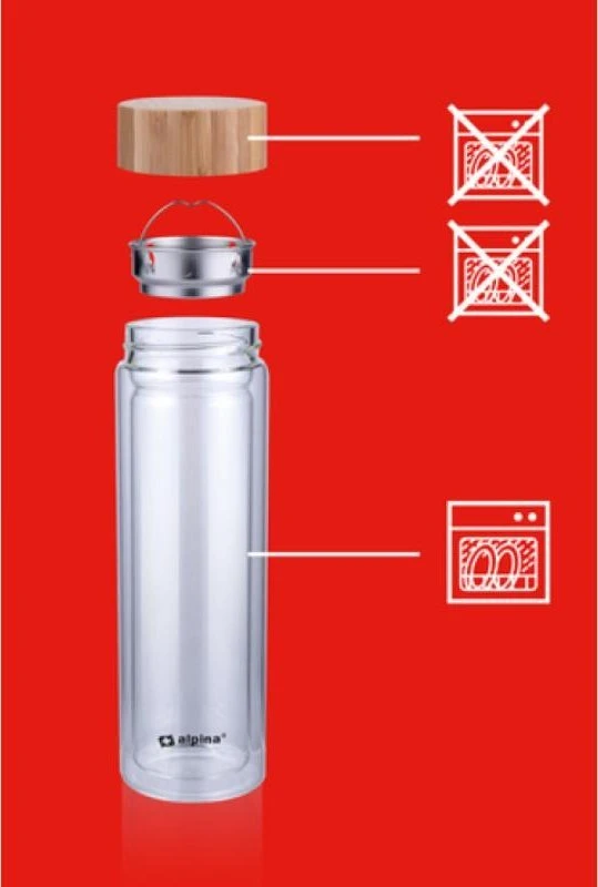 Gertuvė Alpina - Dvigubos sienelės termo stiklinis butelis 450 ml