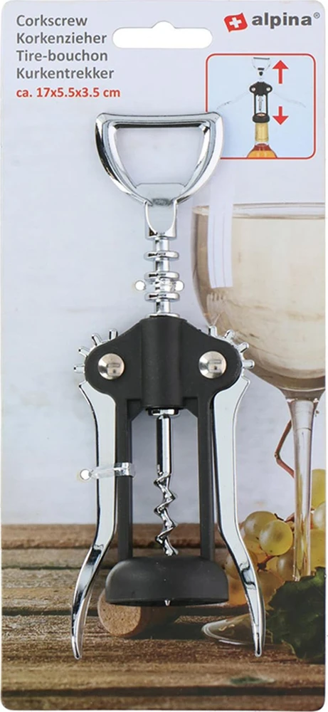 Alpina - Corkscrew / stainless steel wine opener 17 cm (juodas / sidabrinis)
