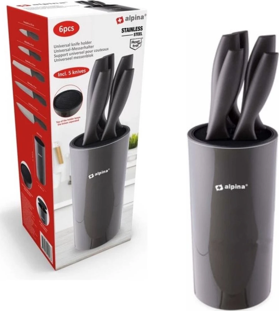 Alpina Alpina 5 virtuvinių peilių rinkinys su stovu 10,5x22cm Juodas