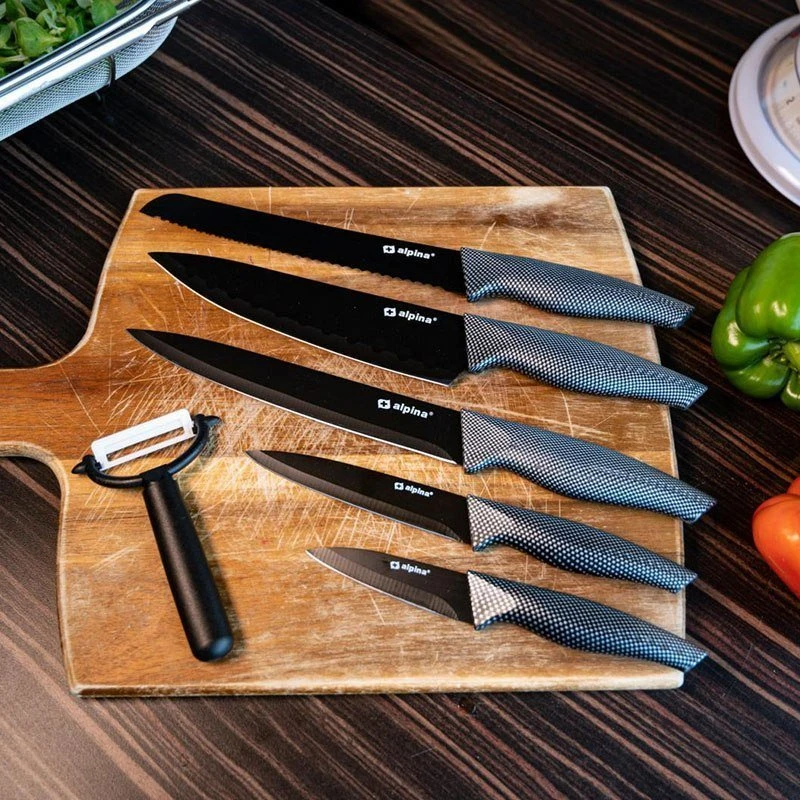 Alpina - Nerūdijantis plienas INOX peilis set 6 pcs. (Juodas)