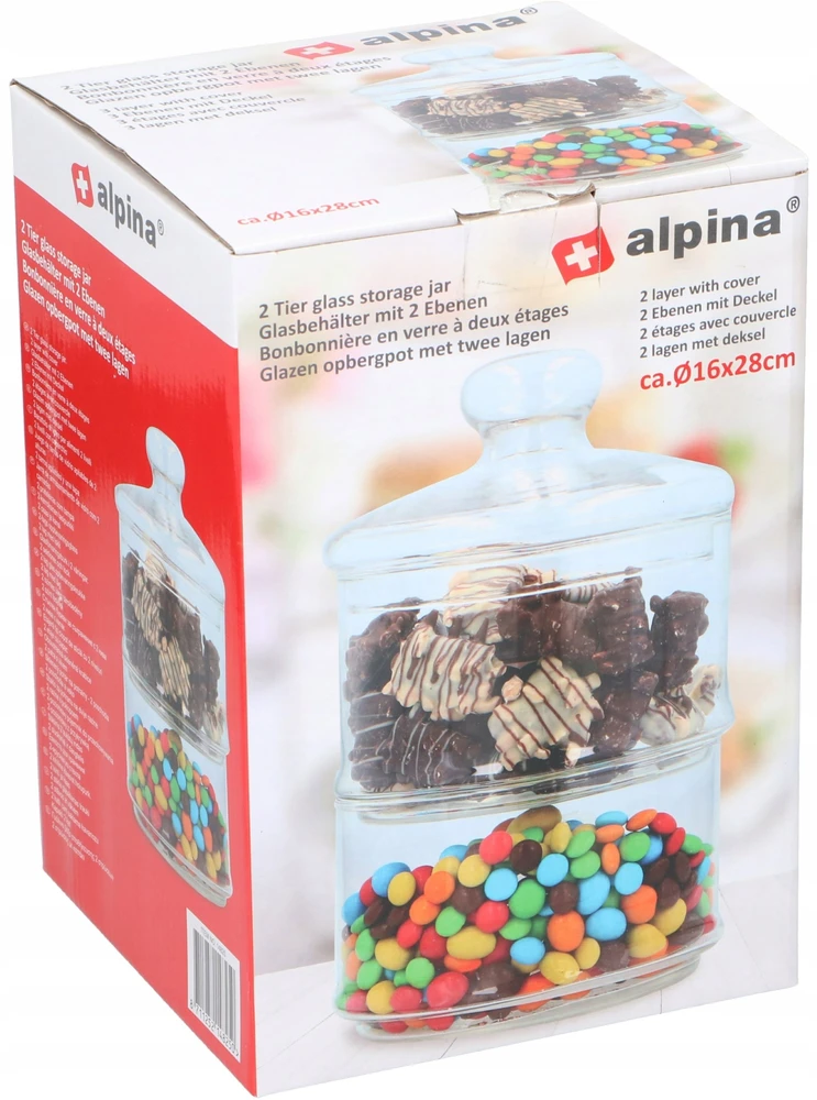 Alpina - Glass container / jar for sweets, 2 levels, 16x28 cm
