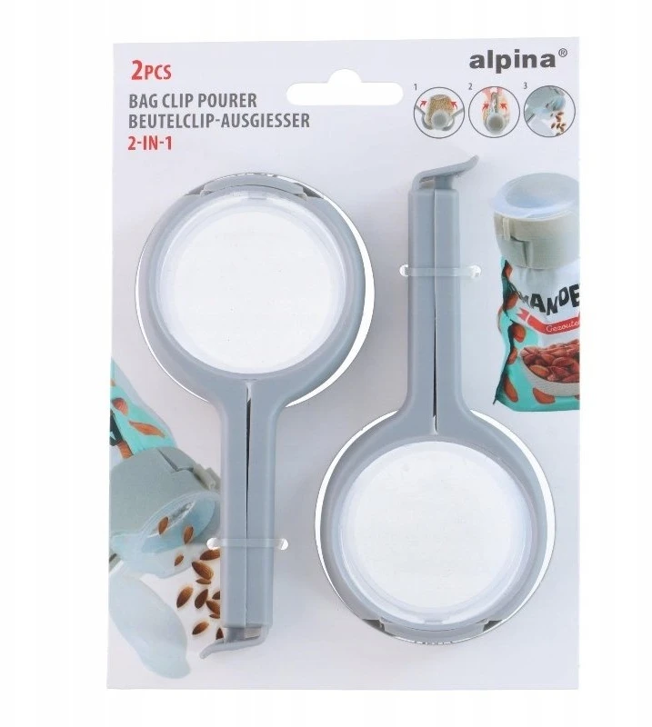 Alpina - 2-in-1 clip for closing packages with dispenser (2 pieces)
