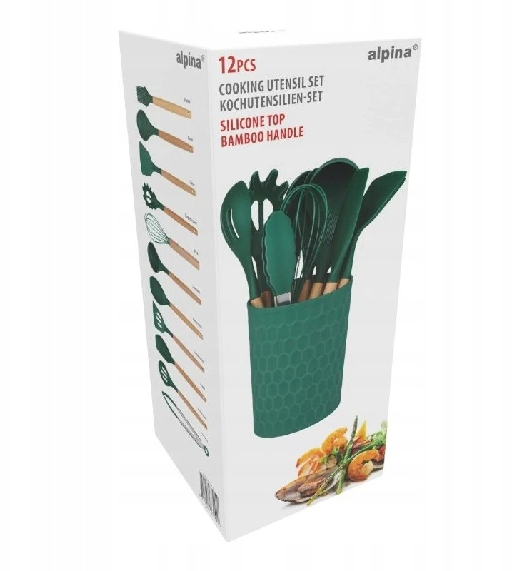 Alpina - Set of silicone kitchen utensils with a stand, 12 pieces