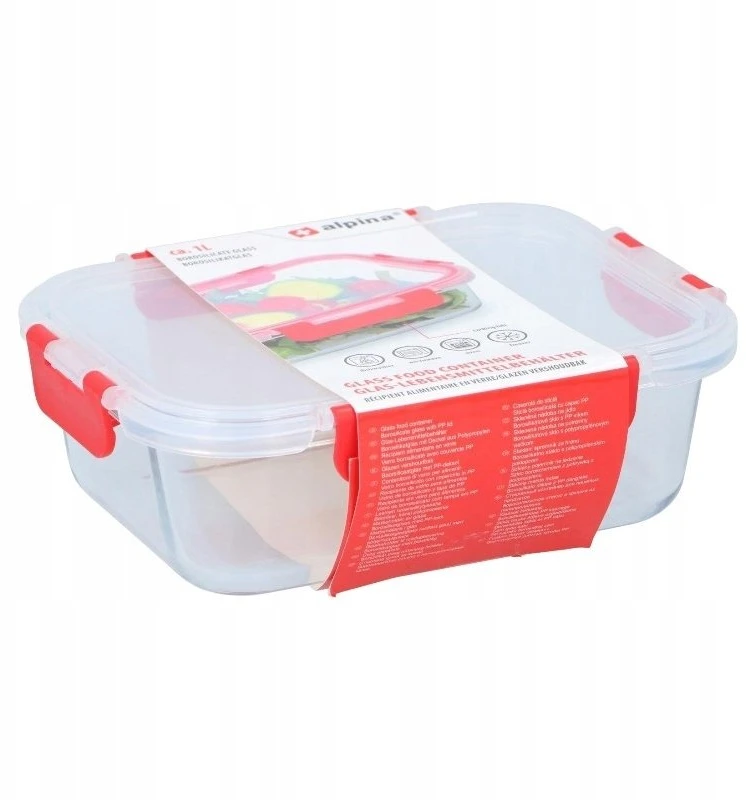 Alpina - Glass food container with lid Priešpiečių dėžutė 21x16x6 cm 1 L
