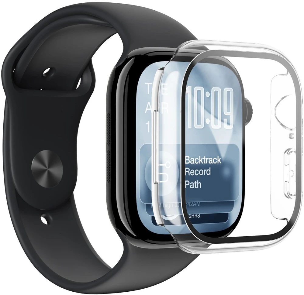 „AmazingThing Radix“ stiklinė ekrano apsauga su dėklu, skirtu „Apple Watch Series 11“ (42 mm), skaidri