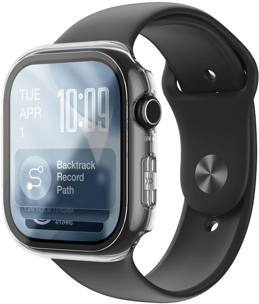 „AmazingThing Radix“ stiklinė ekrano apsauga su dėklu, skirtu „Apple Watch Series 11“ (42 mm), skaidri
