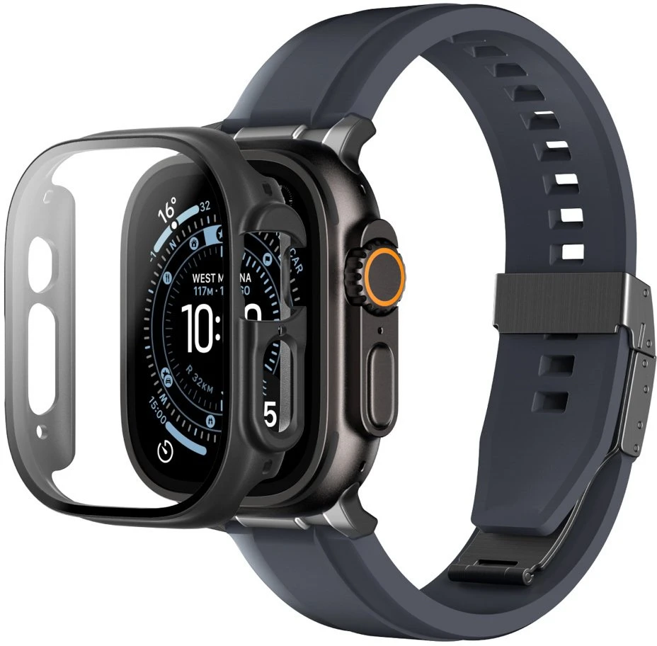 AmazingThing Radix Glass Screen Protector with dėklas skirtas Watch UItra 3 49mm – Juodas