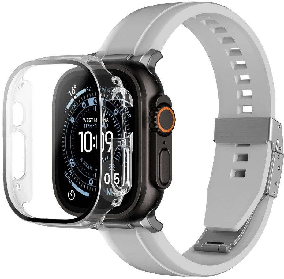 „AmazingThing Radix“ stiklinė ekrano apsauga su dėklu, skirtu „Apple Watch UItra 3“ 49 mm – skaidrus