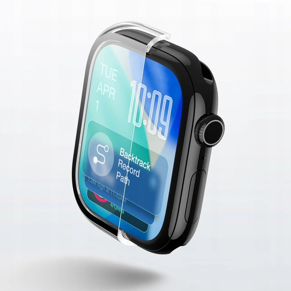 „AmazingThing Radix“ stiklinė ekrano apsauga su dėklu, skirtu „Apple Watch Series 11“ (42 mm), skaidri