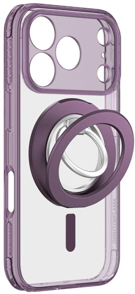 AmazingThing Titan Pro objektyvo žiedo rinkinio dėklas iPhone 18 Pro Max su fotoaparato dangteliu ir magnetiniu žiedu, suderinamas su MagSafe – Violetinė