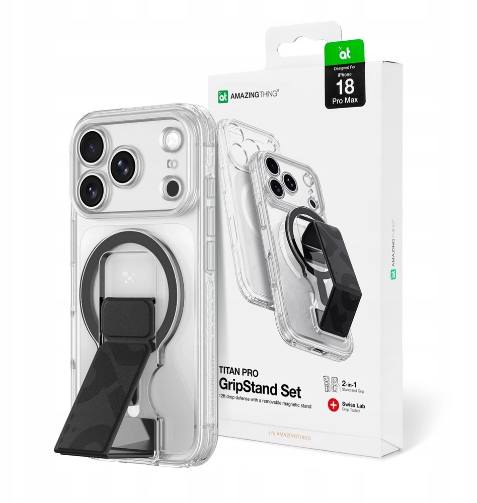 Dėklas AmazingThing Titan Pro objektyvo stovo rinkinys iPhone 18 Pro Max su magnetiniu laikikliu ir stovu, suderinamas su MagSafe – permatomas