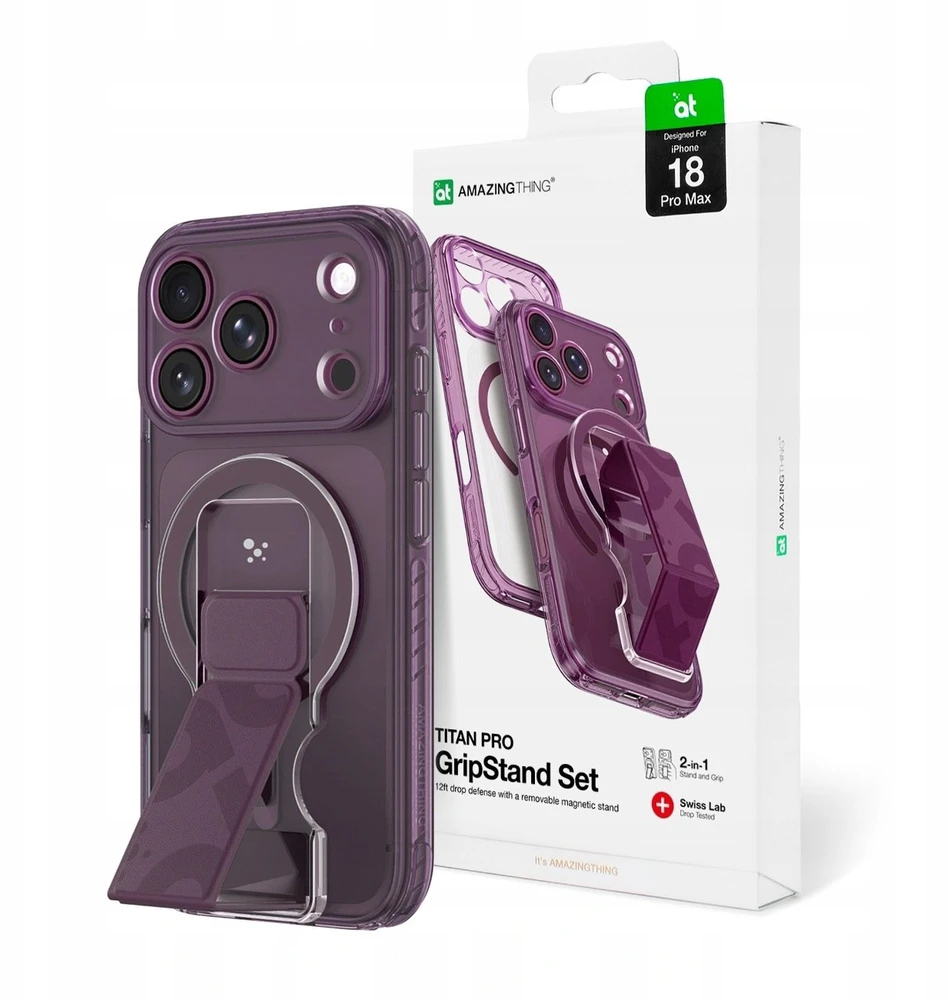 Dėklas AmazingThing Titan Pro objektyvo laikiklio rinkinys iPhone 18 Pro Max su magnetiniu laikikliu ir stovu, suderinamas su MagSafe – Violetinė