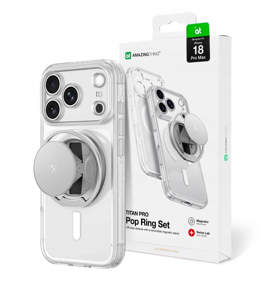 Objektyvas AmazingThing Titan Pro Pop objektyvo dėklas iPhone 18 Pro Max su kameros dangteliu, laikikliu ir stovu, suderinamas su MagSafe – permatomas