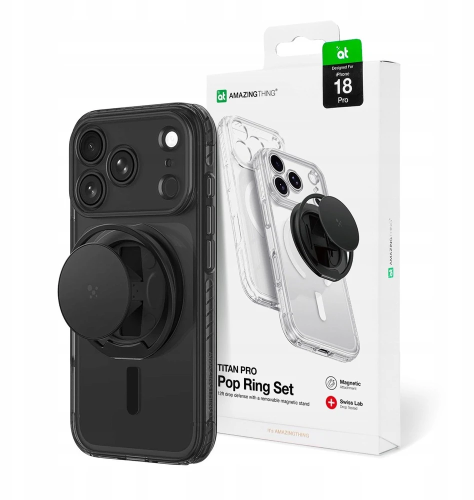 Objektyvas AmazingThing Titan Pro Pop objektyvo dėklas iPhone 18 Pro su kameros dangteliu, laikikliu ir stovu, suderinamas su MagSafe – juodas