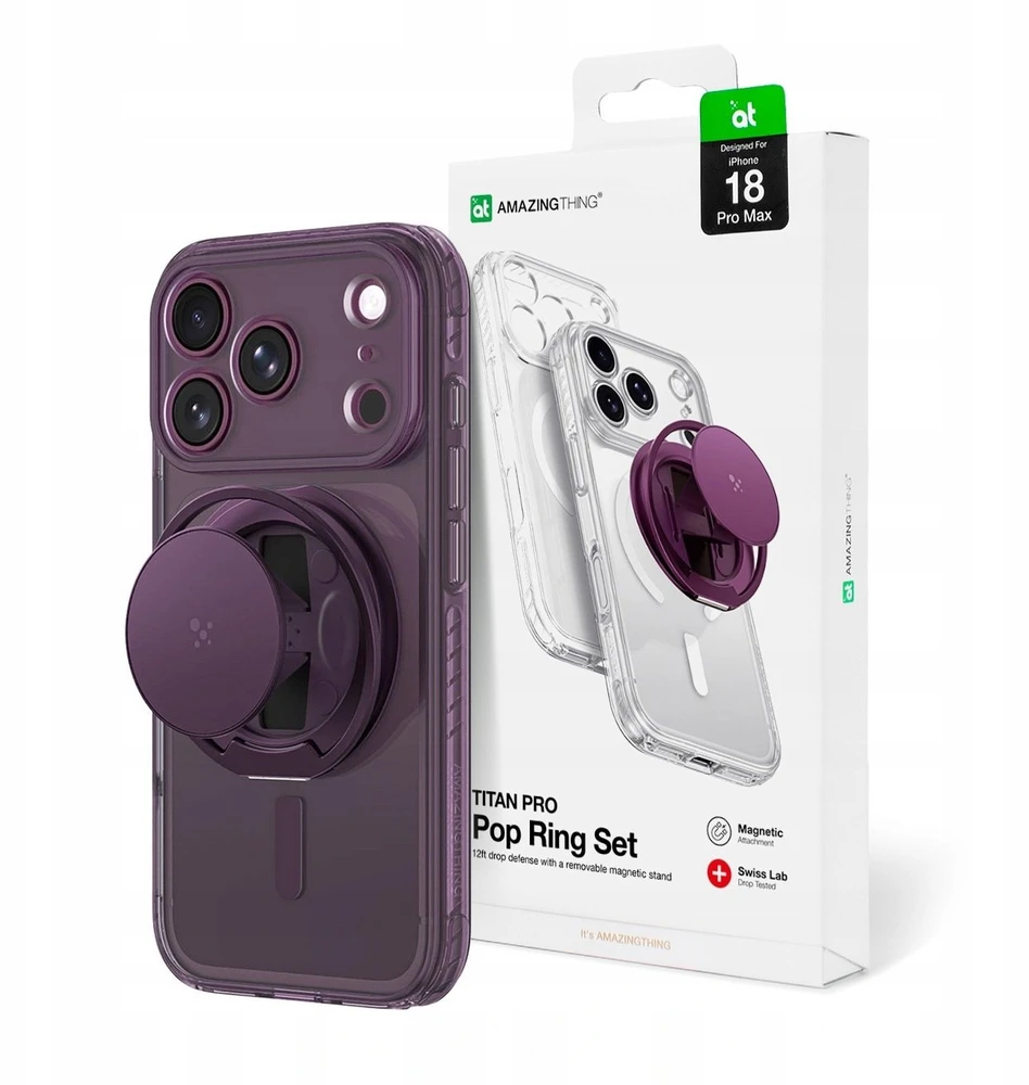AmazingThing Titan Pro Pop objektyvo dėklas iPhone 18 Pro Max su fotoaparato dangteliu, laikikliu ir stovu, suderinamas su MagSafe – Violetinė