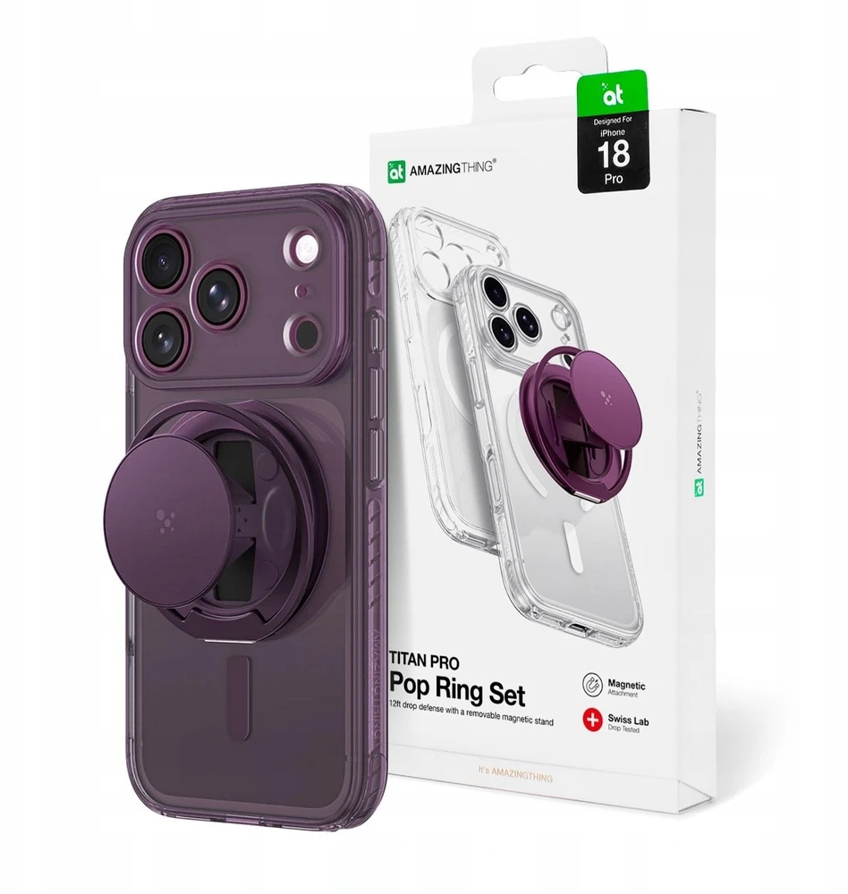 Objektyvas AmazingThing Titan Pro Pop objektyvo dėklas iPhone 18 Pro su fotoaparato dangteliu, laikikliu ir stove, suderinamas su MagSafe – Violetinė