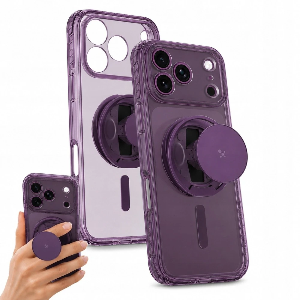 AmazingThing Titan Pro Pop objektyvo dėklas iPhone 18 Pro Max su fotoaparato dangteliu, laikikliu ir stovu, suderinamas su MagSafe – Violetinė