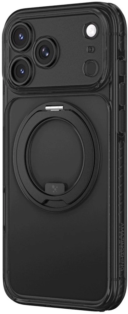 Objektyvas AmazingThing Titan Pro Spin objektyvo dėklas iPhone 18 Pro su besisukančiu žiedu ir virvelės laikikliu, suderinamas su MagSafe – Juodas
