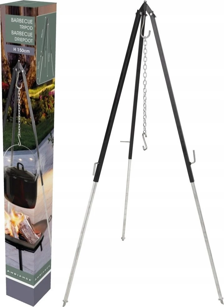 KOOPMAN Feuerkessel-Halter Halterung für Feuerschale oder Grillrost Grillgestell Dreibein verstellbar 150 cm