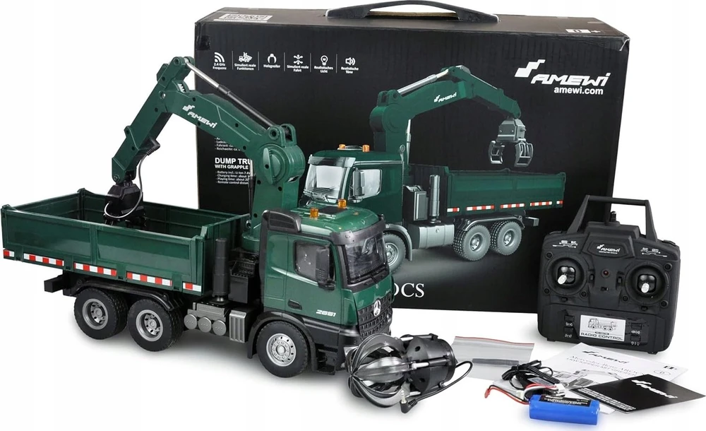 Amewi AMEWI Mercedes-Benz Arocs Licens Crane Truck w. Tipper RTR žalias