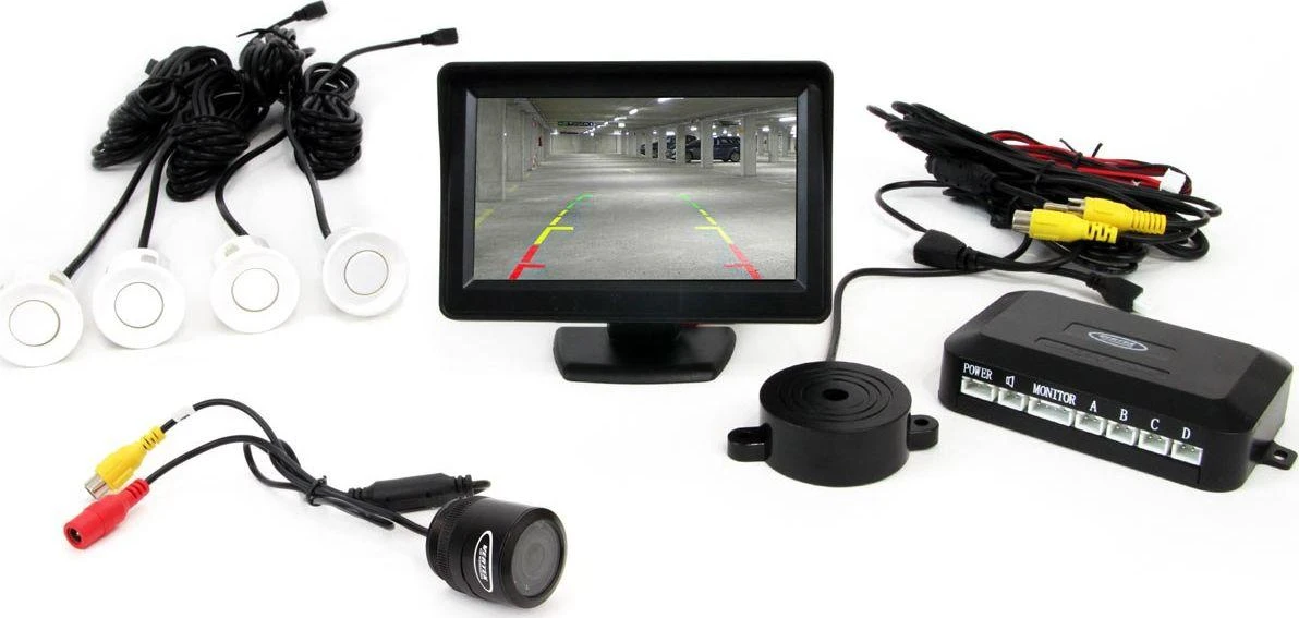 Amio Parkavimo pagalbos sistema TFT01 4,3" su HD 315 LED kamera, 4 balti jutikliai 22 mm