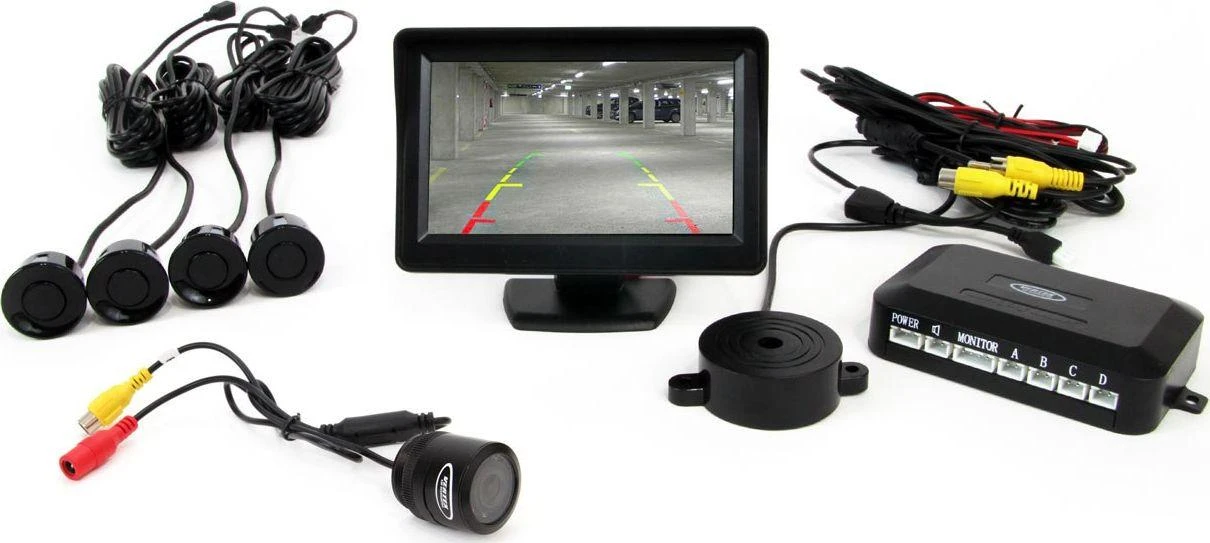 Amio Parkavimo pagalbos sistema TFT01 4,3" su HD 315 LED kamera, 4 juodi jutikliai 22 mm