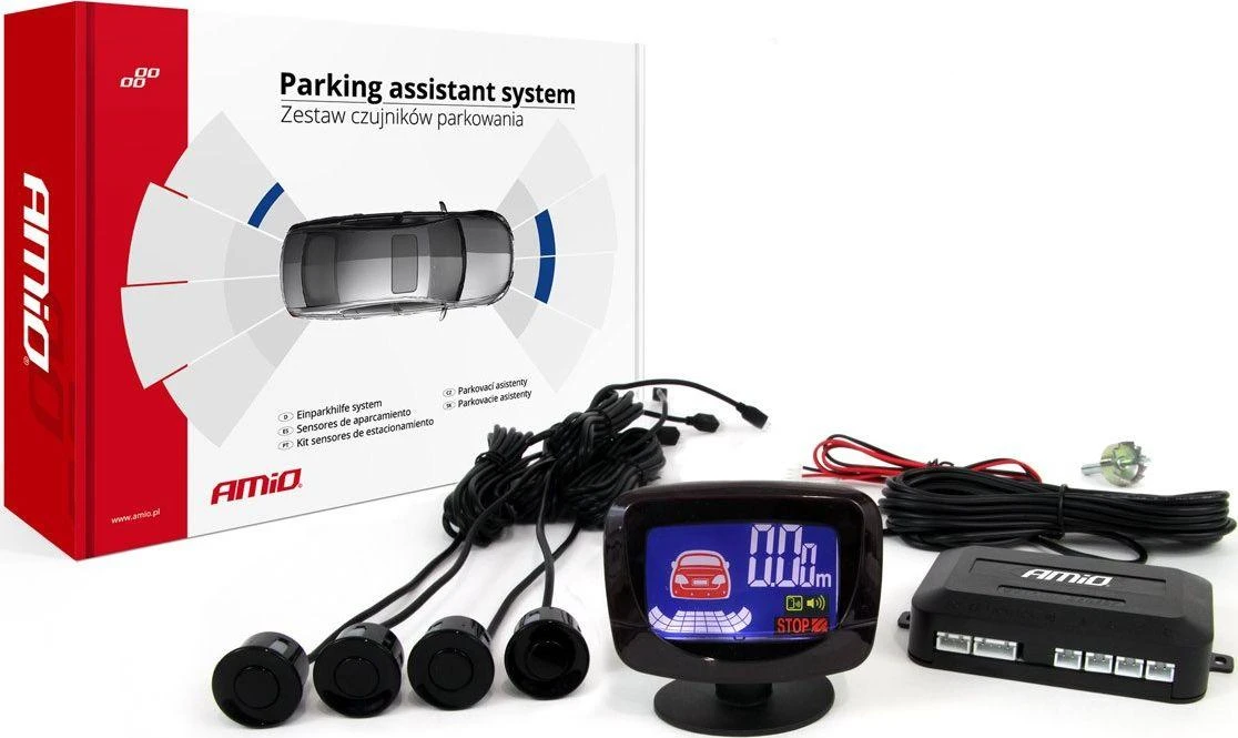 Parkavimo pagalbos sistema LED-GRAF, 4 juodi jutikliai 22 mm AMIO-01562
