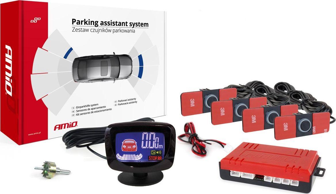 Parkavimo pagalbos sistema LED-GRAF, 4 juodi jutikliai 19 mm, sunkvežimiams AMIO-02280