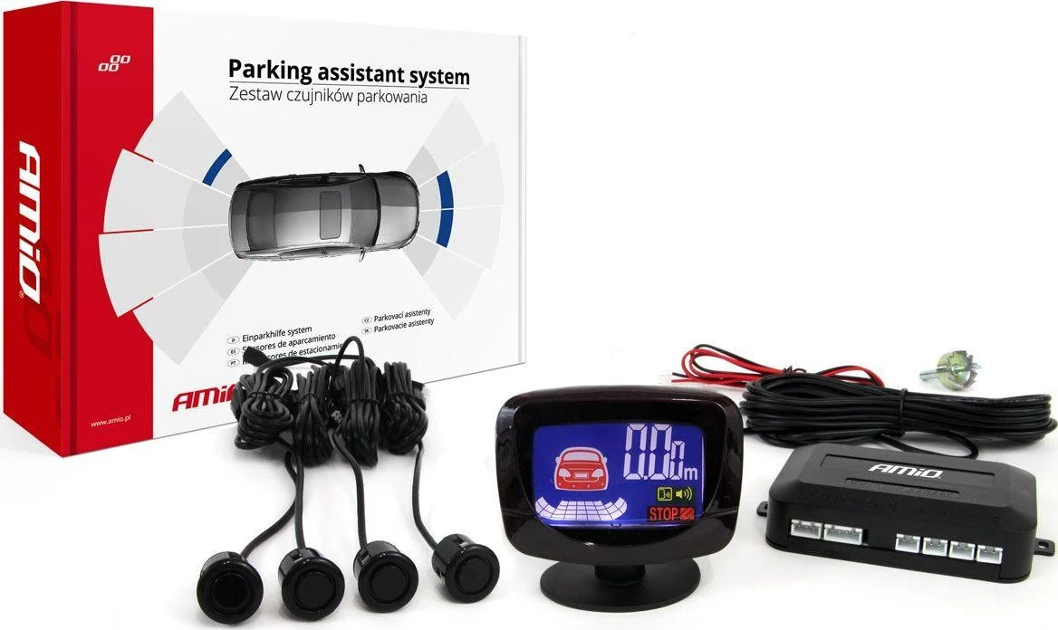 Parkavimo pagalbos sistema LED-GRAF, 4 juodi jutikliai GOLD 18 mm AMIO-01578
