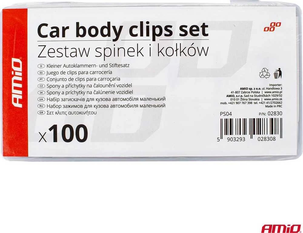 Automobilinių tvirtinimo kaiščių ir segtukų rinkinys, 100 vnt., AMIO-02830