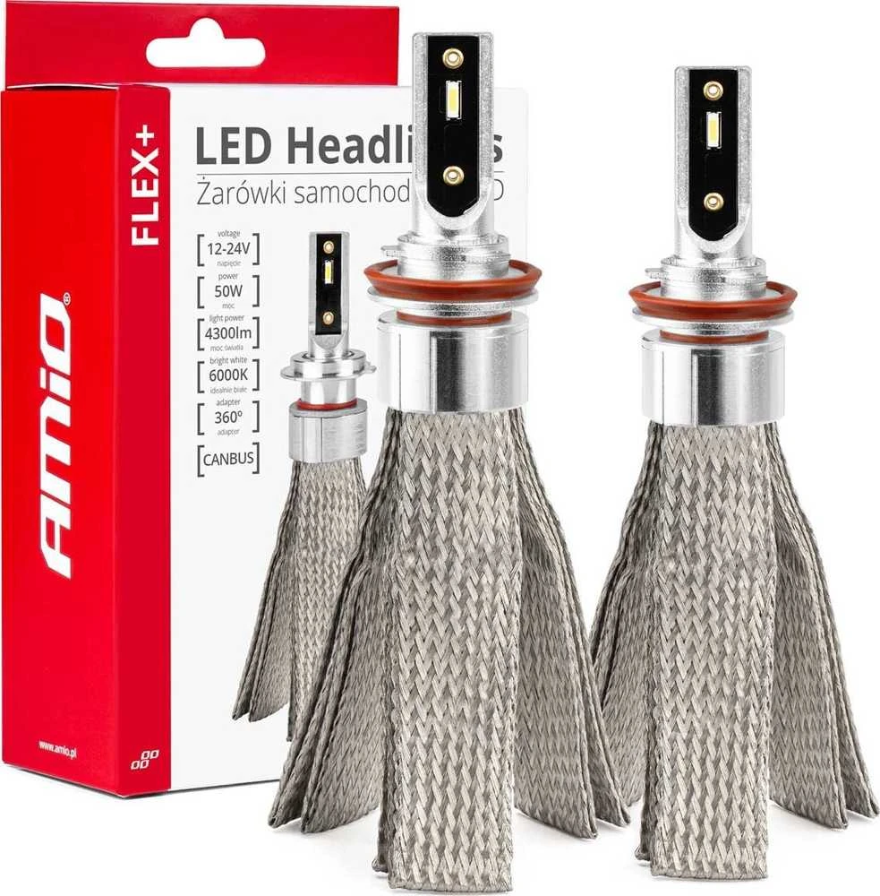 LED žibintų lemputės FLEX+ Series H8 H9 H11 H16 canbus 6000K 12-24V AMIO-03663