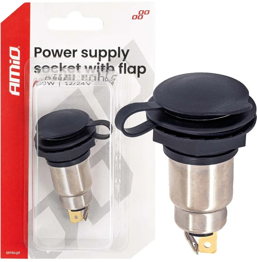 Papildomas maitinimo lizdas su dangteliu, 250W, 12/24V AMIO-04462