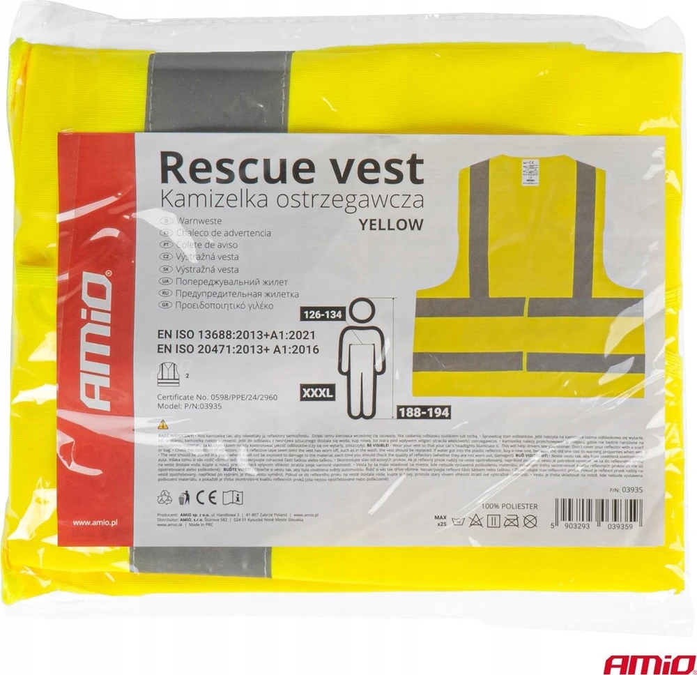 Įspėjamoji atšvaitinė liemenė XXXL, geltona AMIO-03935