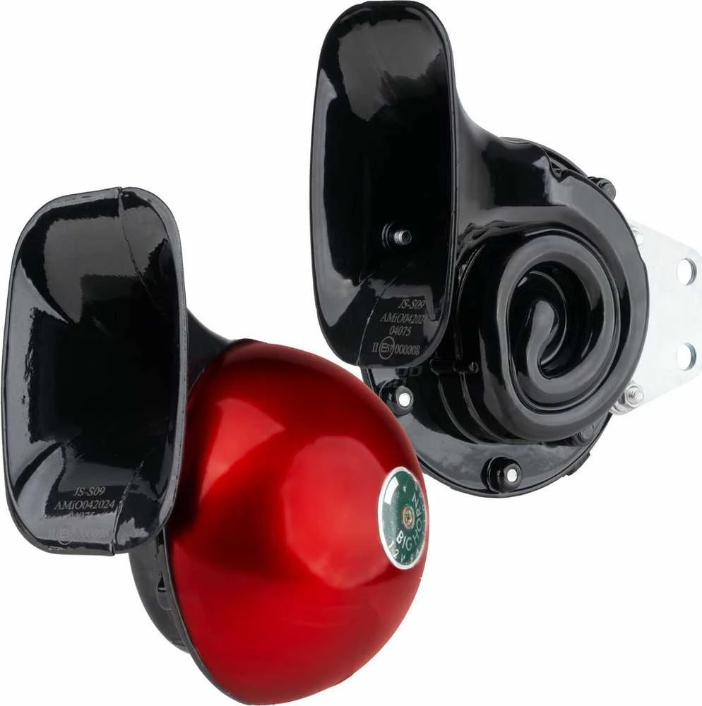 Garso signalų rinkinys – raudonas, 2 vnt., 125 mm, 110 dB, 12V, AMIO-04075