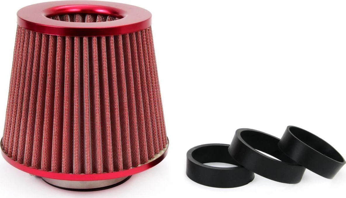 Kūginis oro filtras automobiliui, universalus, raudonas, su 3 adapteriais, AMIO-01042