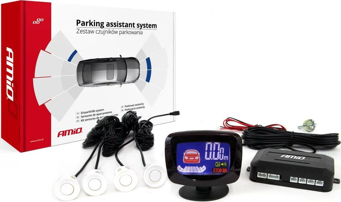 Parkavimo pagalbos sistema LED-GRAF, 4 balti jutikliai 22 mm AMIO-01563
