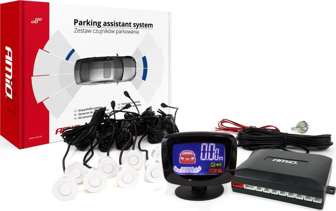 Parkavimo jutiklių rinkinys LED-GRAF, 8 balti jutikliai 22 mm AMIO-01600