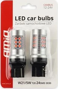 LED lemputės Canbus 24SMD T20 WR21/5W raudonos 12V 24V amio-02581