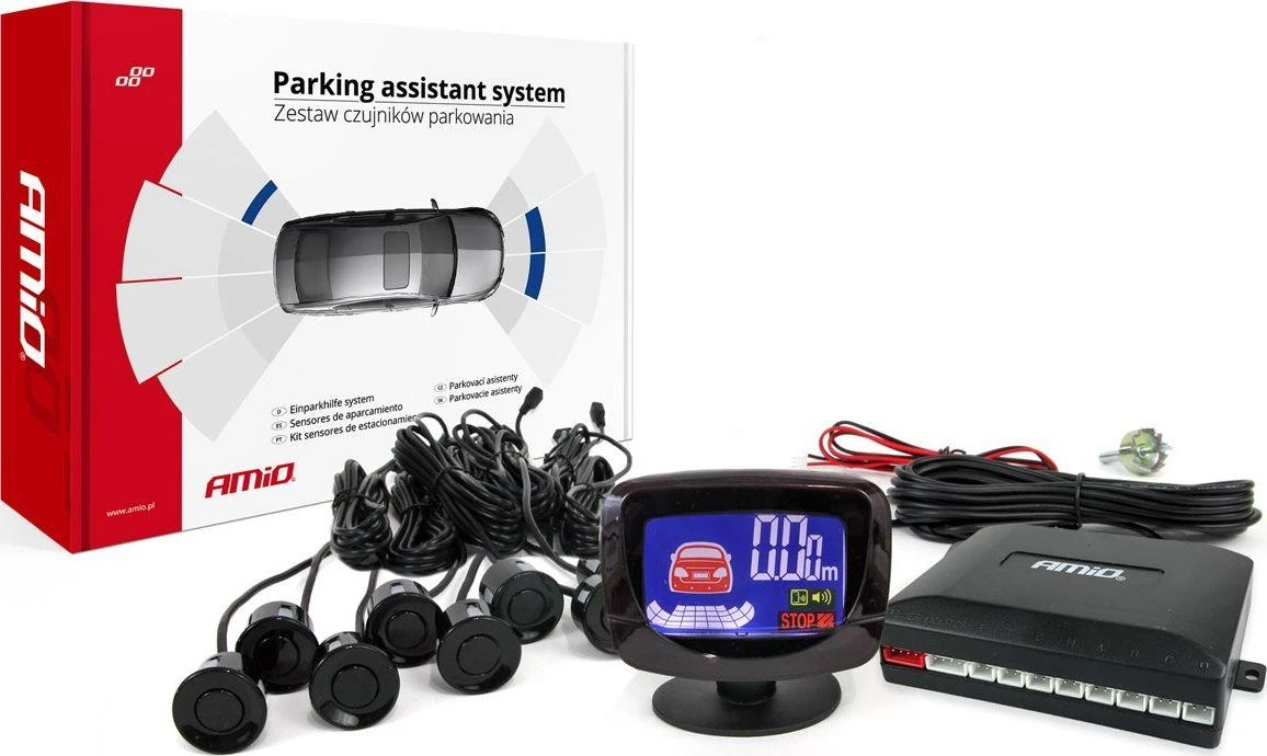 Parkavimo pagalbos sistema LED-GRAF, 8 juodi jutikliai 22 mm AMIO-01559