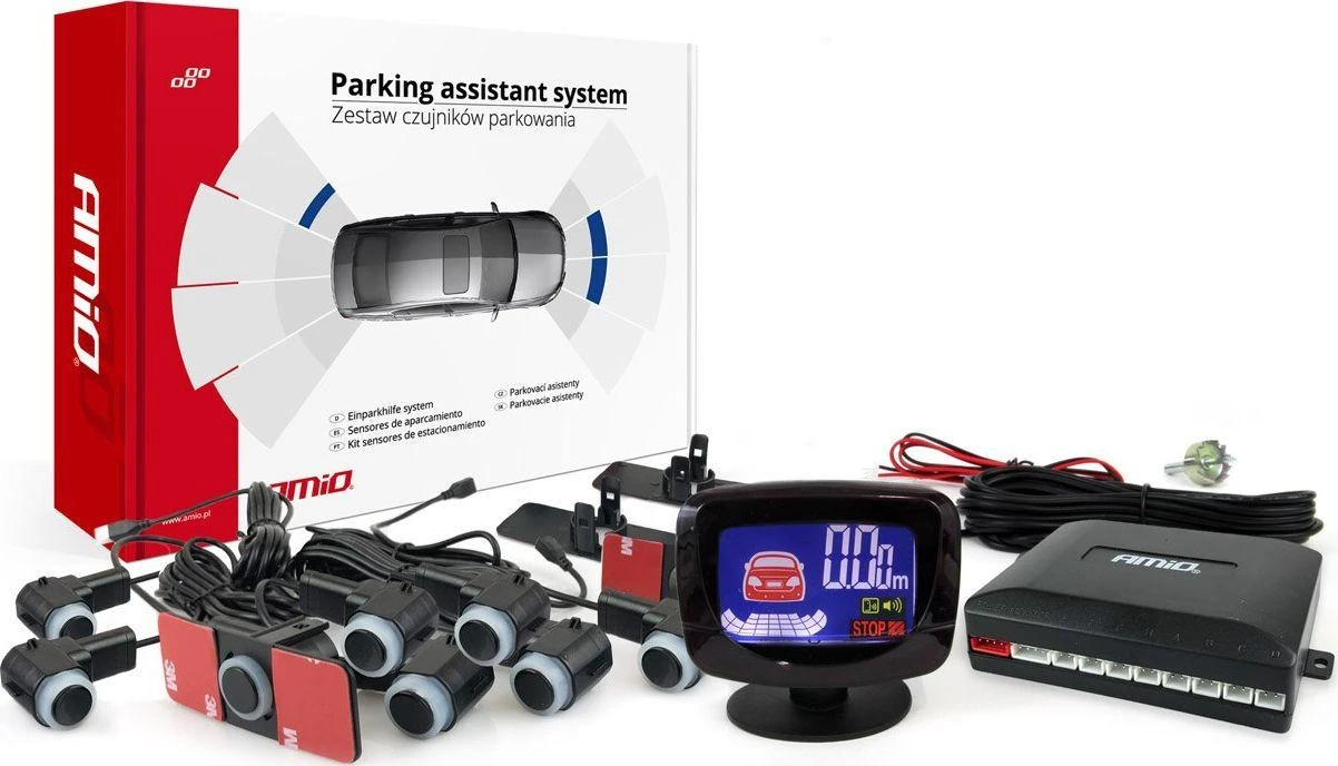 Parkavimo pagalbos sistema LED-GRAF, 8 juodi jutikliai 16,5 mm, vidinis montavimas AMIO-02258